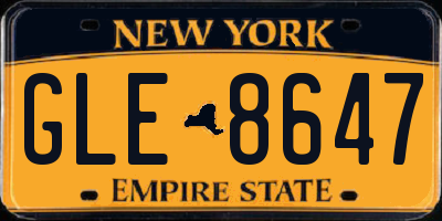 NY license plate GLE8647