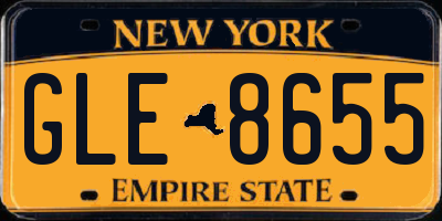 NY license plate GLE8655
