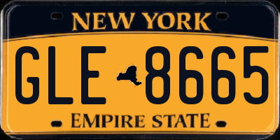 NY license plate GLE8665