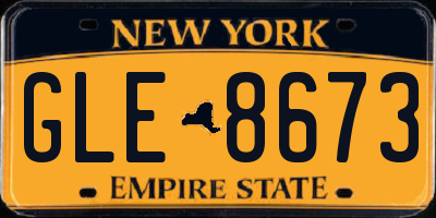 NY license plate GLE8673