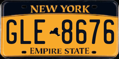 NY license plate GLE8676