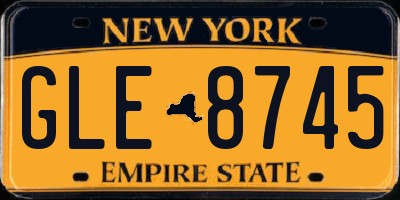 NY license plate GLE8745