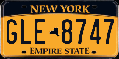 NY license plate GLE8747