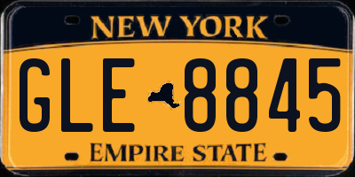 NY license plate GLE8845