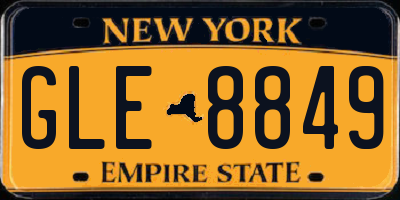 NY license plate GLE8849