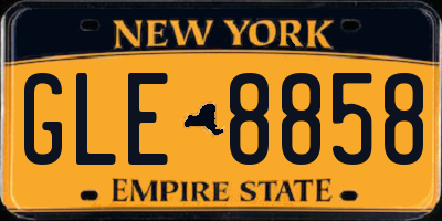 NY license plate GLE8858