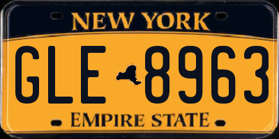NY license plate GLE8963