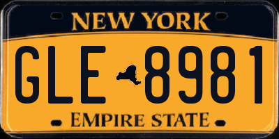 NY license plate GLE8981