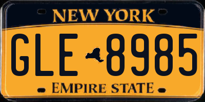 NY license plate GLE8985