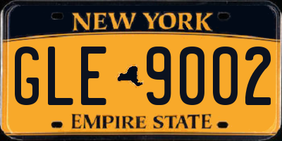 NY license plate GLE9002