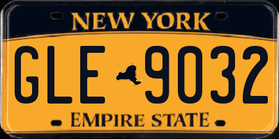 NY license plate GLE9032