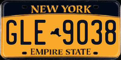 NY license plate GLE9038