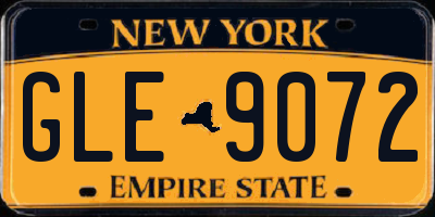 NY license plate GLE9072