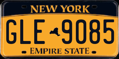 NY license plate GLE9085