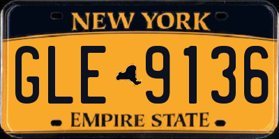 NY license plate GLE9136