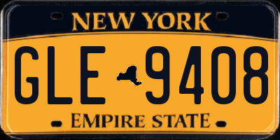 NY license plate GLE9408