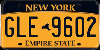 NY license plate GLE9602