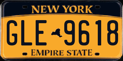 NY license plate GLE9618