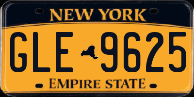 NY license plate GLE9625
