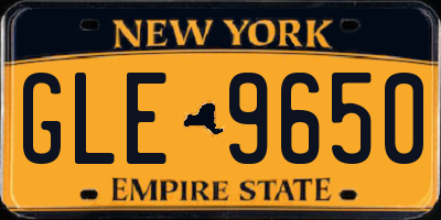 NY license plate GLE9650