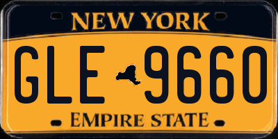 NY license plate GLE9660