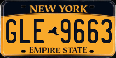 NY license plate GLE9663