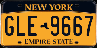 NY license plate GLE9667