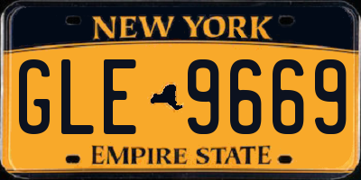 NY license plate GLE9669