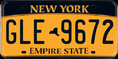 NY license plate GLE9672