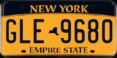 NY license plate GLE9680