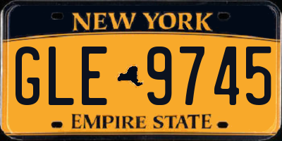 NY license plate GLE9745