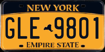 NY license plate GLE9801