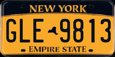 NY license plate GLE9813