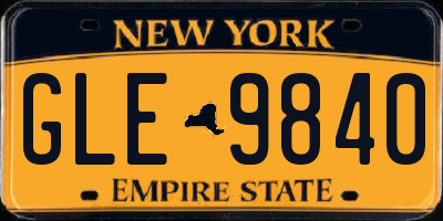 NY license plate GLE9840