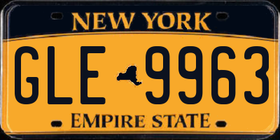 NY license plate GLE9963