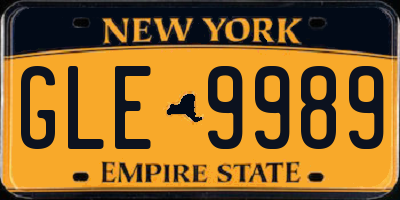 NY license plate GLE9989