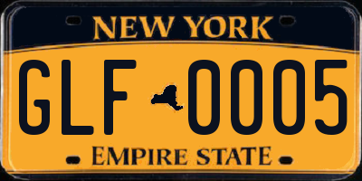 NY license plate GLF0005