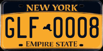 NY license plate GLF0008