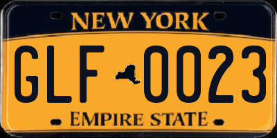 NY license plate GLF0023