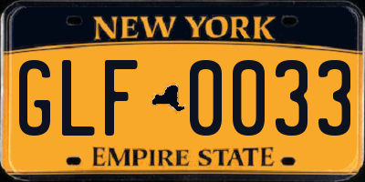 NY license plate GLF0033