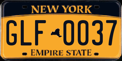 NY license plate GLF0037