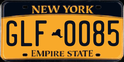 NY license plate GLF0085