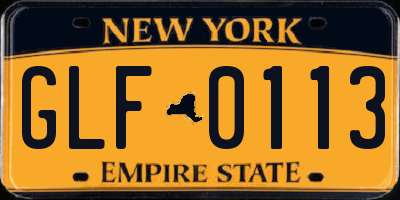 NY license plate GLF0113