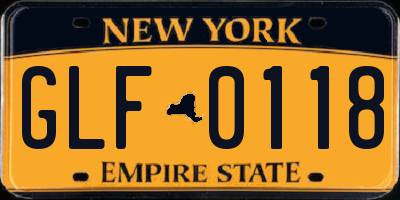 NY license plate GLF0118