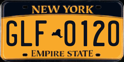 NY license plate GLF0120