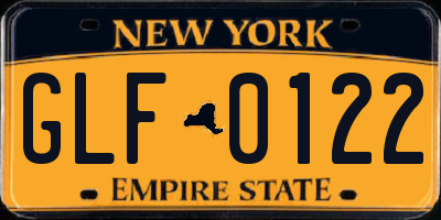 NY license plate GLF0122