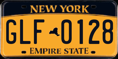 NY license plate GLF0128