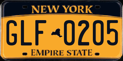 NY license plate GLF0205