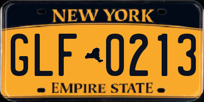 NY license plate GLF0213