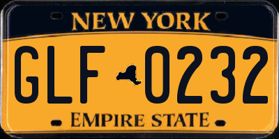 NY license plate GLF0232